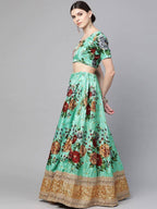 Tulsi Art Green Floral Semi-Stitched Myntra Lehenga & Unstitched Blouse With Dupatta | Grocsy
