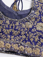 Tulsi Art Blue & Gold-Toned Embroidered Semi-Stitched Myntra Lehenga & Unstitched Blouse With Dupatta | Grocsy