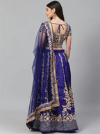 Tulsi Art Blue & Gold-Toned Embroidered Semi-Stitched Myntra Lehenga & Unstitched Blouse With Dupatta | Grocsy