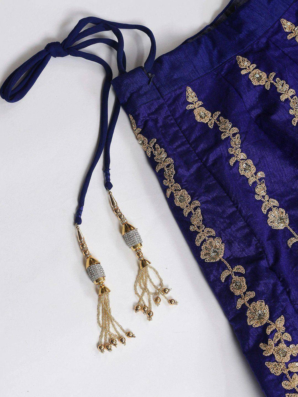 Tulsi Art Blue & Gold-Toned Embroidered Semi-Stitched Myntra Lehenga & Unstitched Blouse With Dupatta | Grocsy