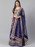 Tulsi Art Blue & Gold-Toned Embroidered Semi-Stitched Myntra Lehenga & Unstitched Blouse With Dupatta | Grocsy