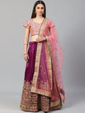 Tulsi Art Purple & Pink Semi-Stitched Myntra Lehenga & Unstitched Blouse With Dupatta | Grocsy