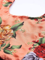 Tulsi Art Peach-Coloured & Pink Printed Semi-Stitched Myntra Lehenga & Unstitched Blouse With Dupatta | Grocsy