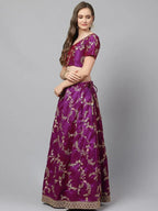 Tulsi Art Purple Semi-Stitched Myntra Lehenga & Unstitched Blouse With Dupatta | Grocsy
