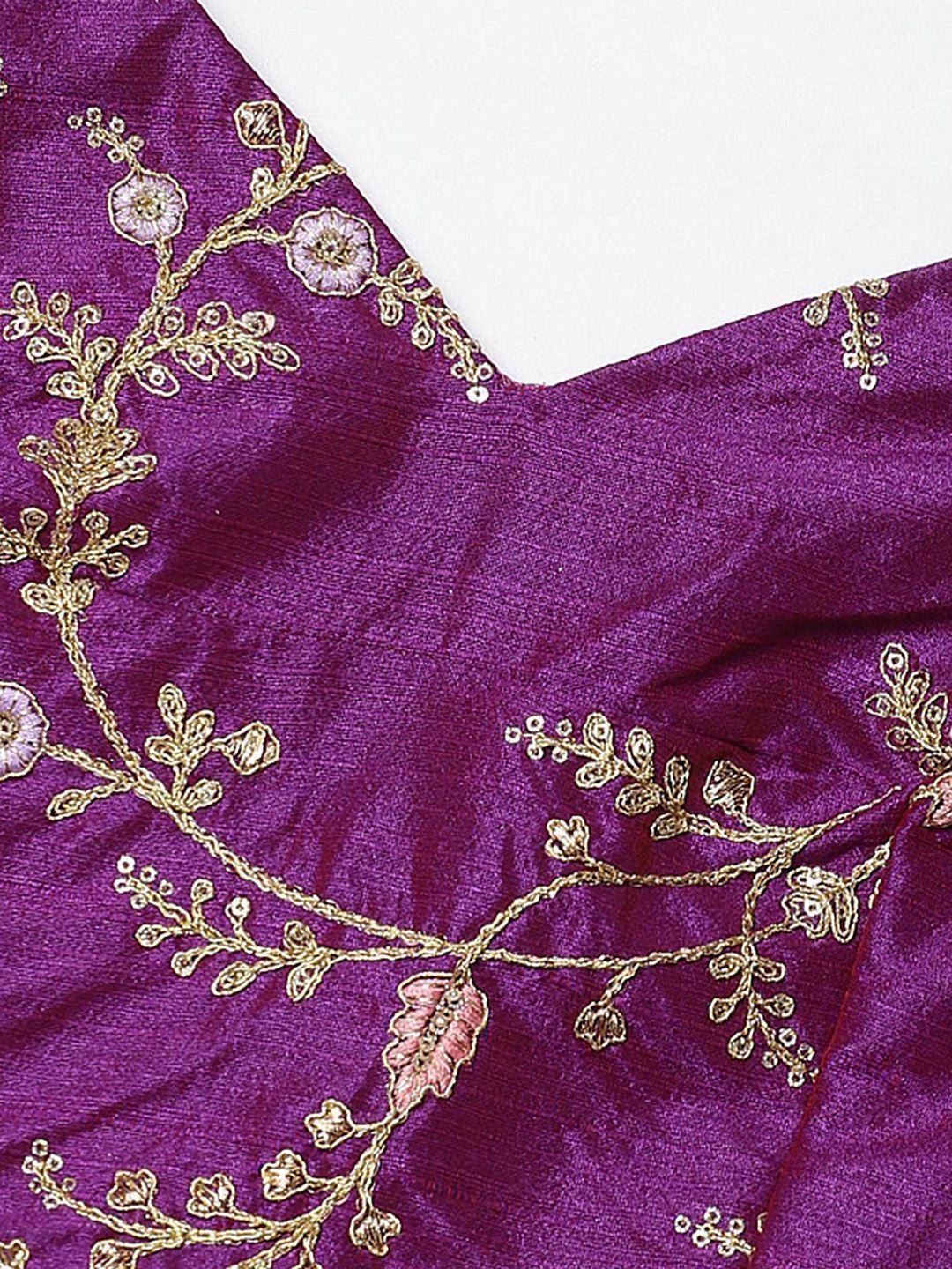 Tulsi Art Purple Semi-Stitched Myntra Lehenga & Unstitched Blouse With Dupatta | Grocsy