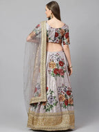 Tulsi Art Grey & Red Printed Semi-Stitched Myntra Lehenga & Unstitched Blouse With Dupatta | Grocsy