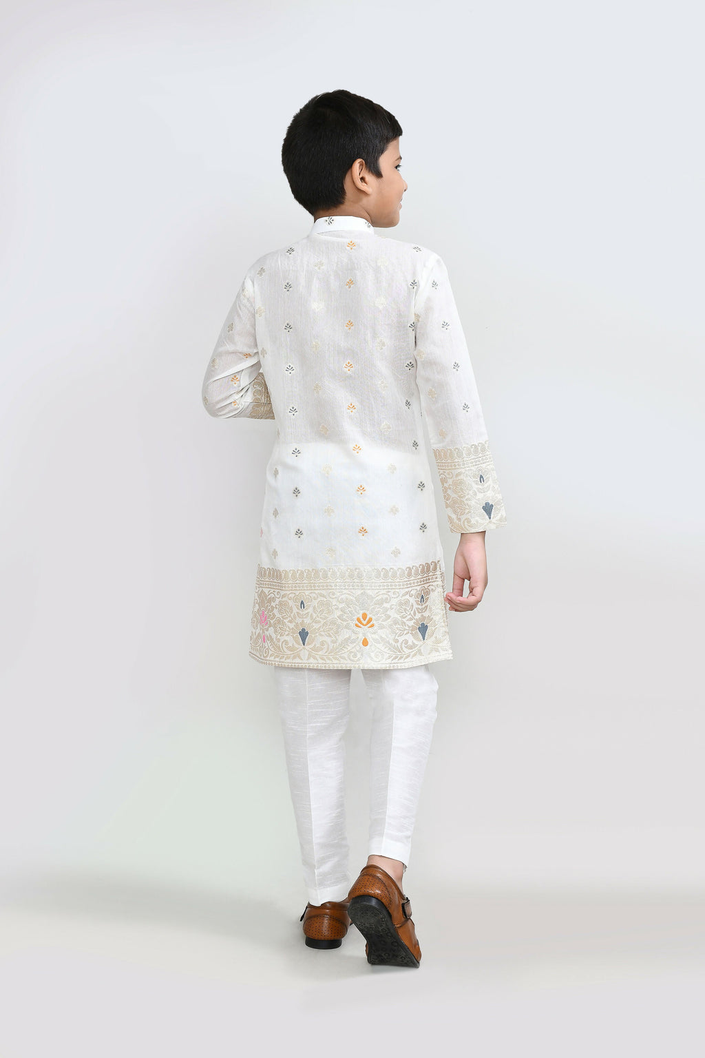 Joban Fashion Jacquard Silk White Kurta With Straight Fit Pant | Grocsy