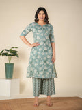 Aramya Green Soft Cotton Floral Print A-line Kurta Set for Women | Grocsy