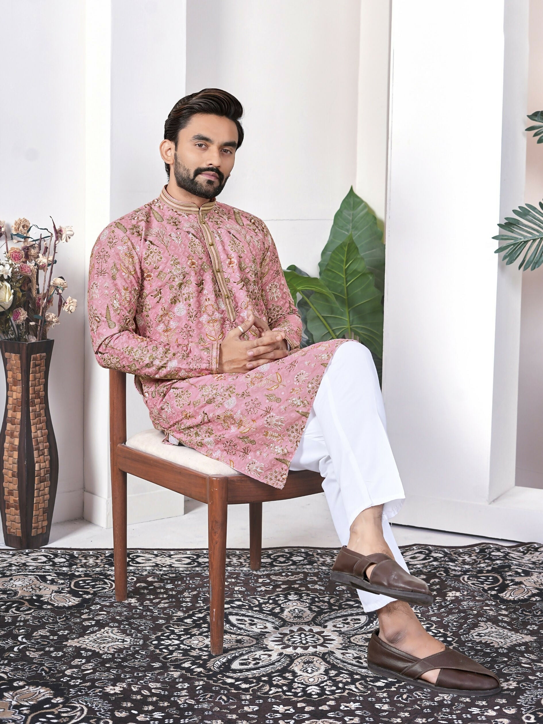 Anaita Peach Digital Printed Work Cotton Straight Kurta | Grocsy