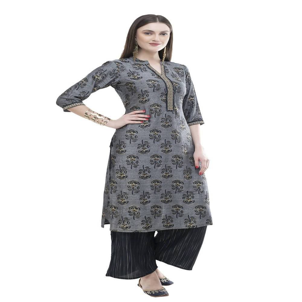 Lagi Women's Black Rayon Straight Printed Kurta & Palazzo (MRP102) | Grocsy