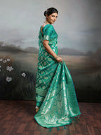 Shree Shyam Fashion Rama Green Silk Blend Saree | Grocsy