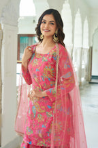 Joban Fashion Pink Chinnon Embroidery Sequence Work Readymade Kurta Set | Grocsy