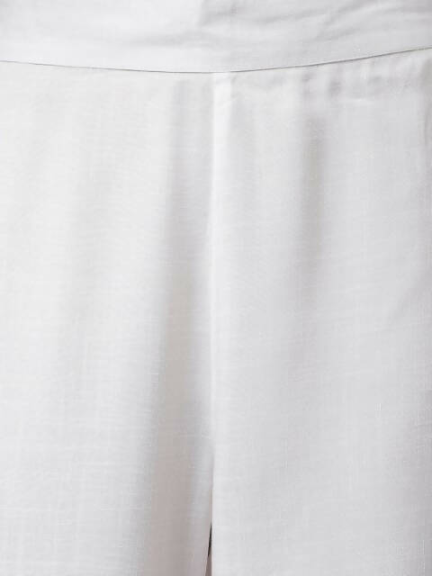 FIORRA Women's White Cotton A-Line Kurta Pant With Dupatta | Grocsy
