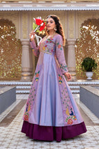 Teeya Creation Womens New Simply Wear Embroidery Sequence With Thread Work Lavender Gown Set | Grocsy