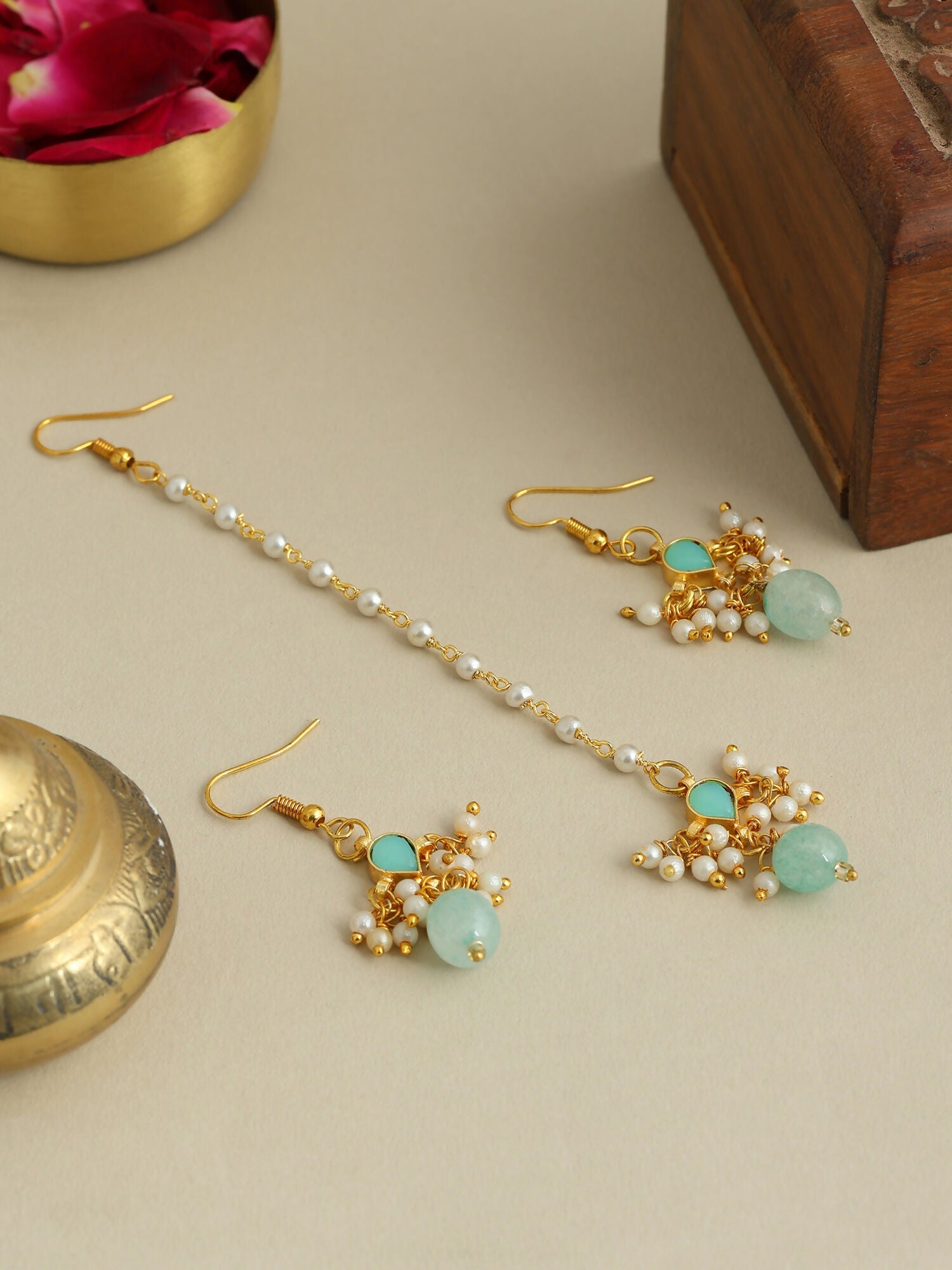 Ruby Raang Traditional Green Drop Maang Tikka And Earrings | Grocsy
