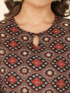 Aramya Brown Soft Cotton Geometric Straight Kurta for Women | Grocsy