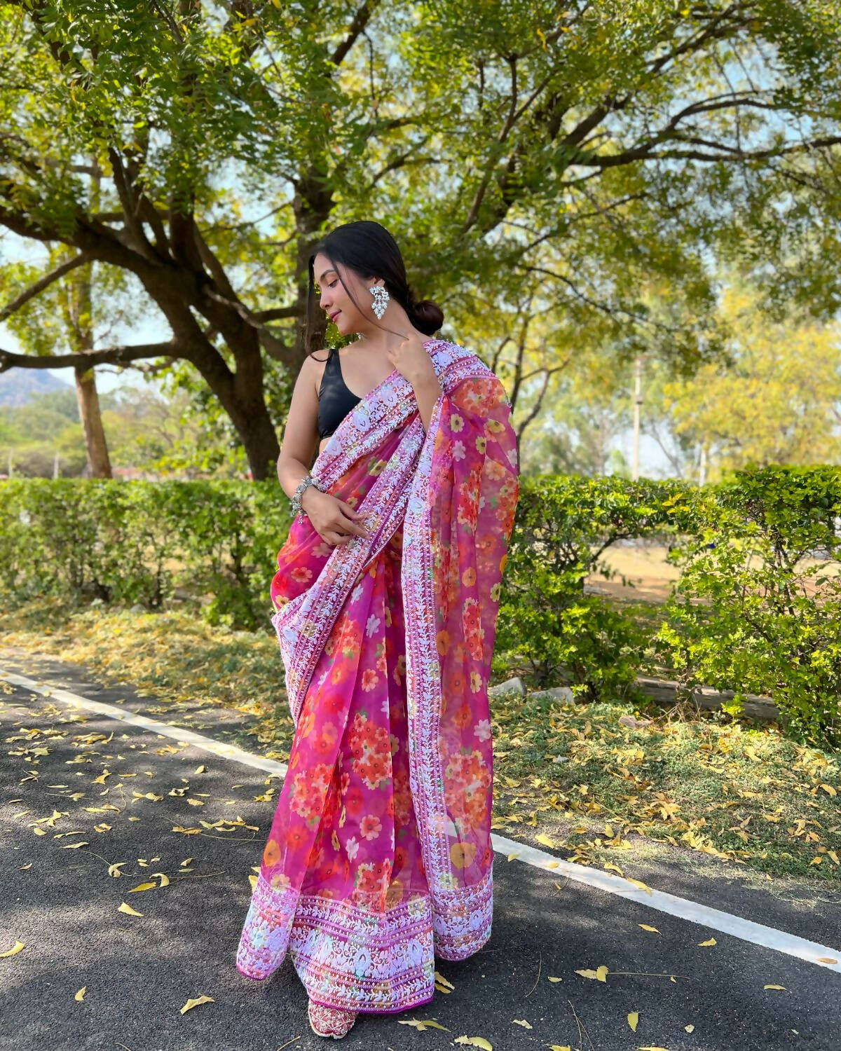 Vamsee Pink Organza Saree | Grocsy