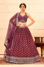 Purple Faux Georgette Sequence work Lehenga Choli with Dupatta - Dhvani | Grocsy