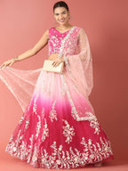House of Panchhi Rose Tone Shadding Net Sequinse Work Lehenga & Blouse, Dupatta | Grocsy