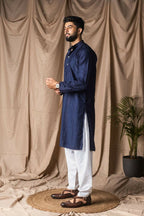Navy Blue Rayon Thread Embroidery Work Kurta Set - Mahotsav | Grocsy