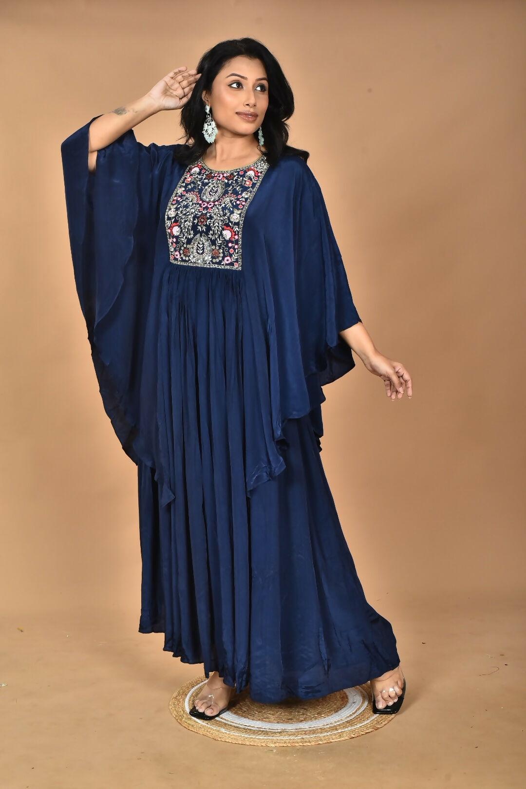 Morchari Kaftan Zari Embroidery Work Gown-Blue | Grocsy