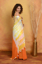 Very Much Indian Tie & Dye Handloom Mul Cotton Saree - Orange Yellow | Grocsy