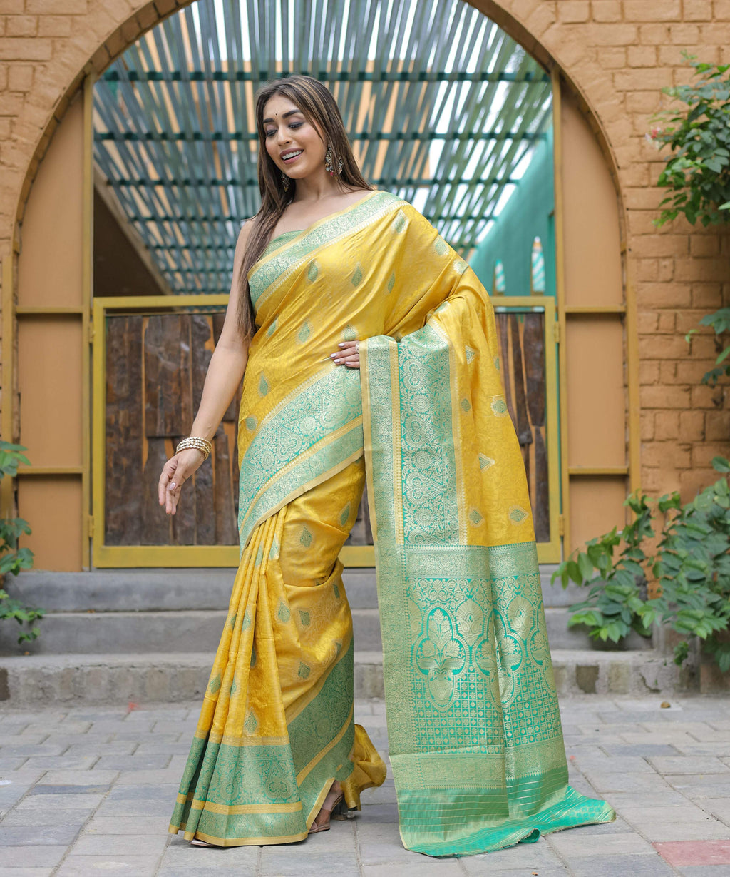Vamsee Madhavi Yellow Soft Silk Saree | Grocsy