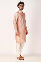 Pink Art Silk Woven Designer Men's Rajwadi Kurta Set - Mahotsav | Grocsy