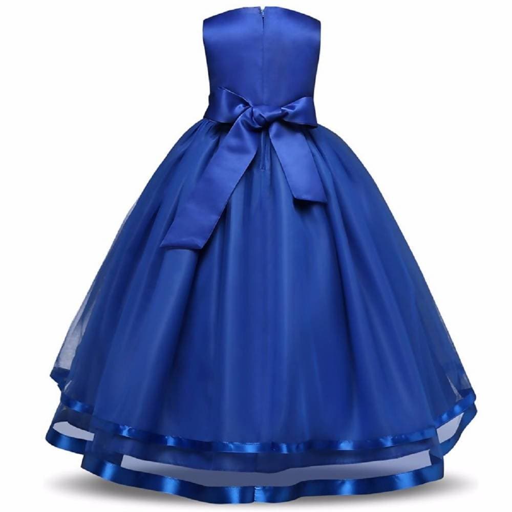 Asmaani Baby Girl's Royal Blue Color Satin A-Line Maxi Full Length Dress (AS-DRESS_22062) | Grocsy