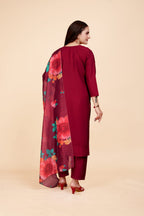 Women's Solid Maroon Kurta Set with Dupatta Set - A2M | Grocsy