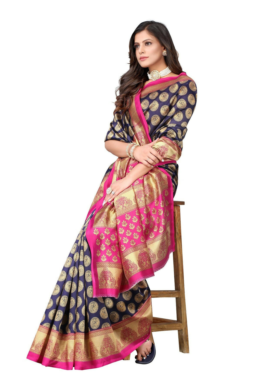 Vamika navy Printed Art Silk Saree | Grocsy
