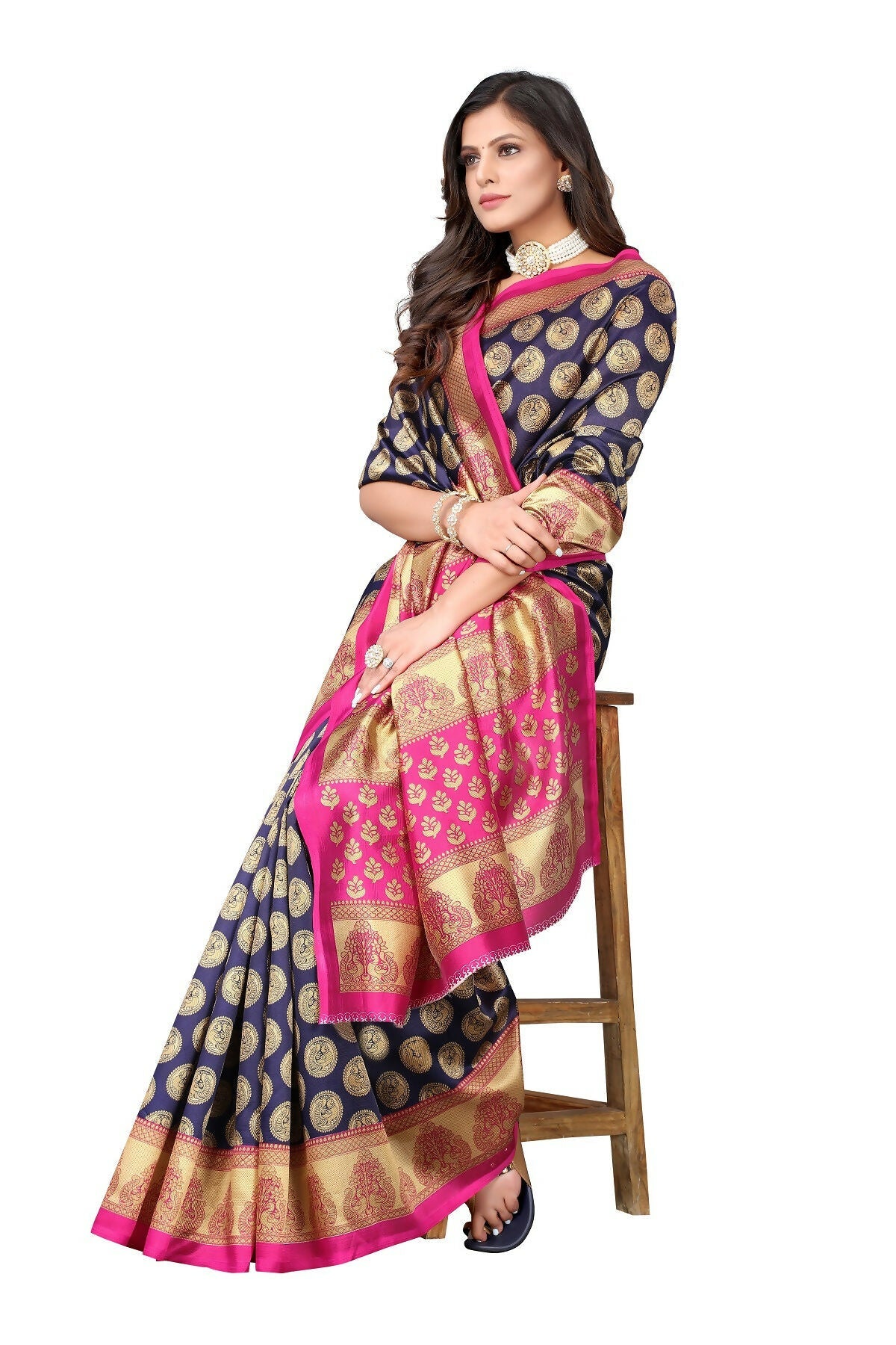 Vamika navy Printed Art Silk Saree | Grocsy