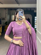 Lorenvalley Lavender Pure Chanderi Plain With Zari Weaving Work Border Lehenga Choli | Grocsy