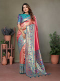 Aastha Fashion Dusty Pink Tissue Silk Paithani Woven Saree | Grocsy
