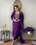 Partywear Designer Wine Rayon Slub Stitched Suit With Dupatta - Tanisha | Grocsy