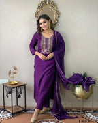 Partywear Designer Wine Rayon Slub Stitched Suit With Dupatta - Tanisha | Grocsy