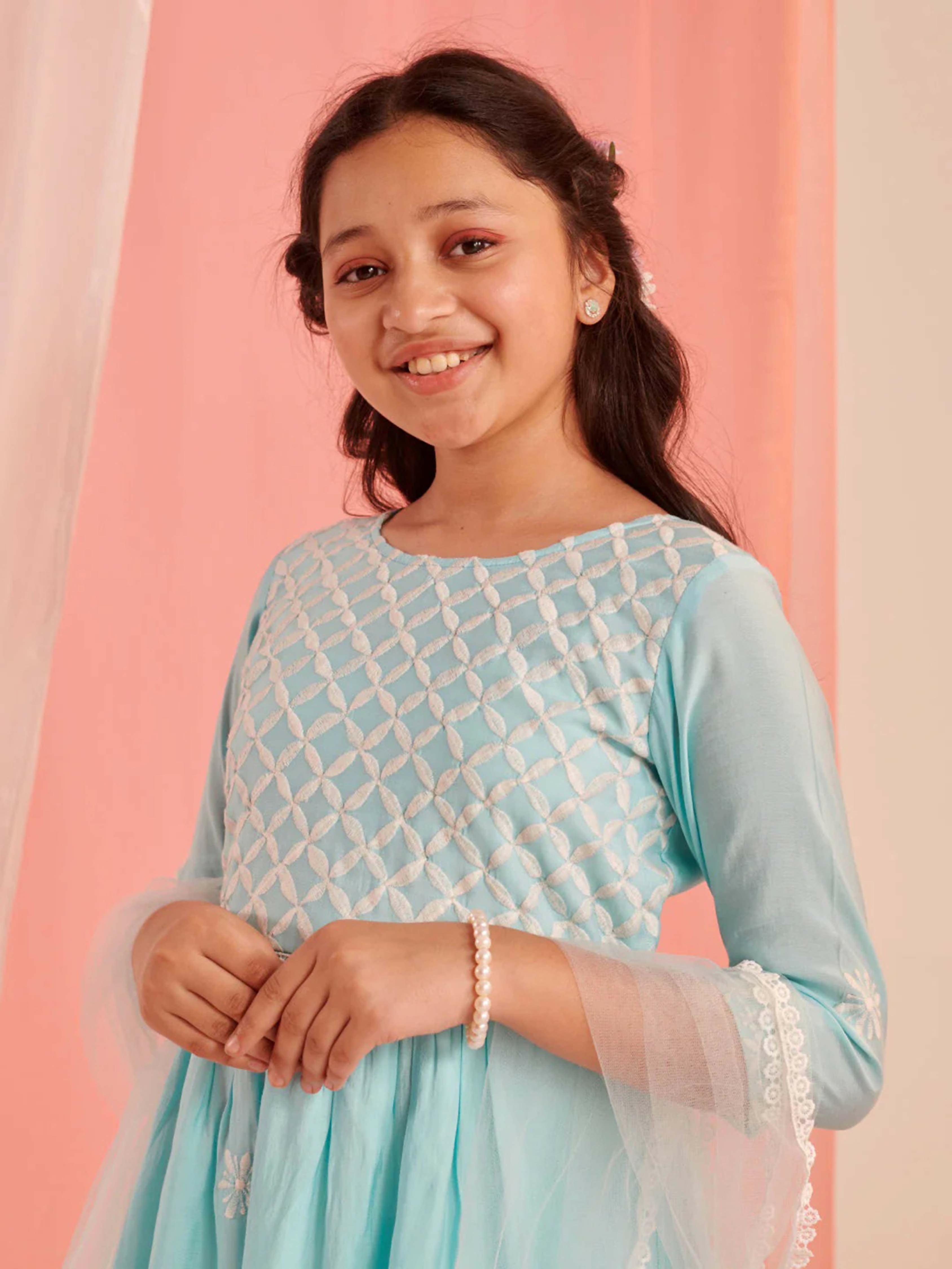 Joban Fashion Girl's Sky Blue Color Palazzo Set | Grocsy