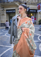 Lovely Orange & Cream Polly Brasso Designer Saree - Emponline | Grocsy
