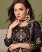 KC Black Wedding Wear Embroidered Crush Silk Salwar Suit | Grocsy