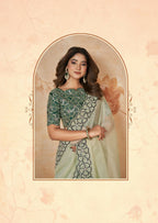 Light Green Net Organza Georgette Thread, Sequence, Cord Embroidered with Moti Work Saree - Mohmanthan Dakshika | Grocsy