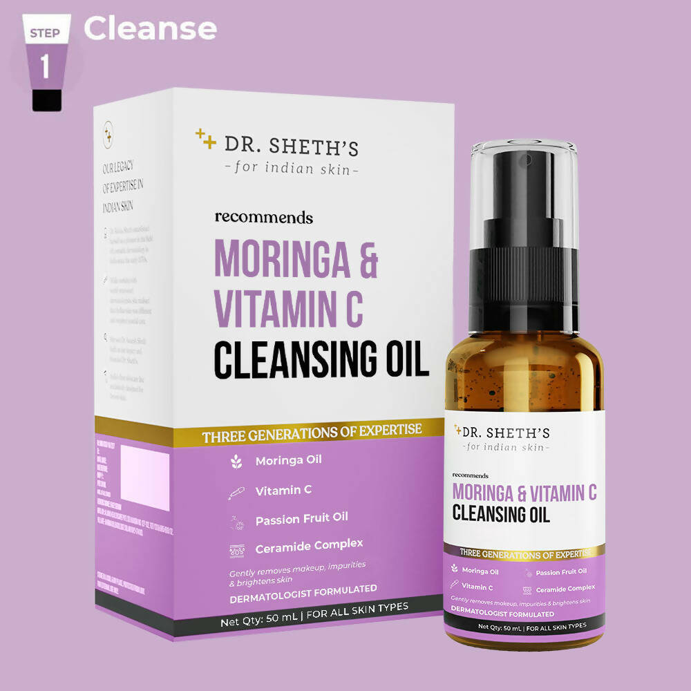 Dr. Sheth's Moringa & Vitamin C Face Cleansing Oil For Deep Pore Cleansing, Removes Makeup & Impurities, Hydrates | Grocsy