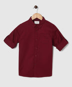 Manet Boys Mandarin Collar Full Sleeves Melange Shirt - Maroon | Grocsy