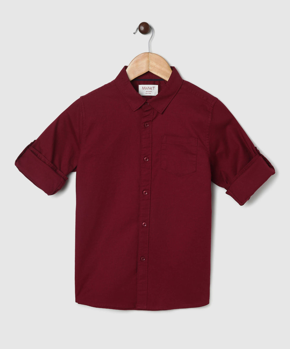 Manet Boys Mandarin Collar Full Sleeves Melange Shirt - Maroon | Grocsy