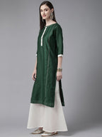 Ahalyaa Women Dark Green Plain Chanderi Kurta with Sharara Set | Grocsy