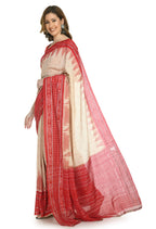 Vamika Sambalpuri Ikat Cotton Scot Dali Tasrite & Red Saree | Grocsy