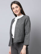 Even Apparels Black Pure Wool Open Front Statement Women's Jacket | Grocsy