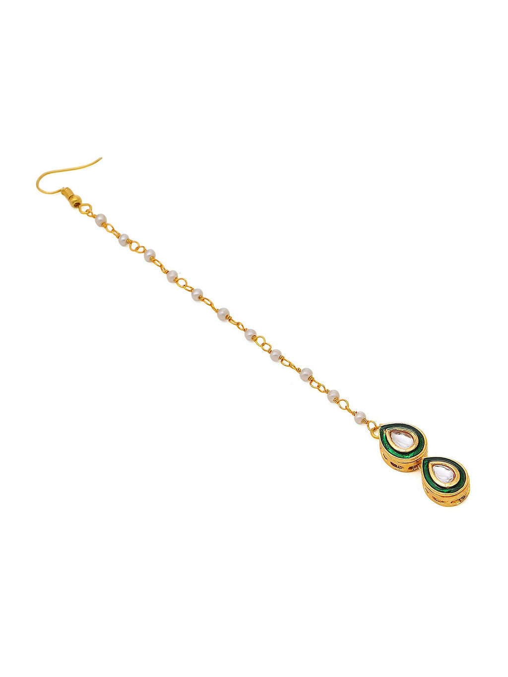 Ruby Raang Green Double Teardrop Kundan Maang Tikka with Meenakari | Grocsy
