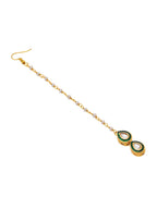 Ruby Raang Green Double Teardrop Kundan Maang Tikka with Meenakari | Grocsy
