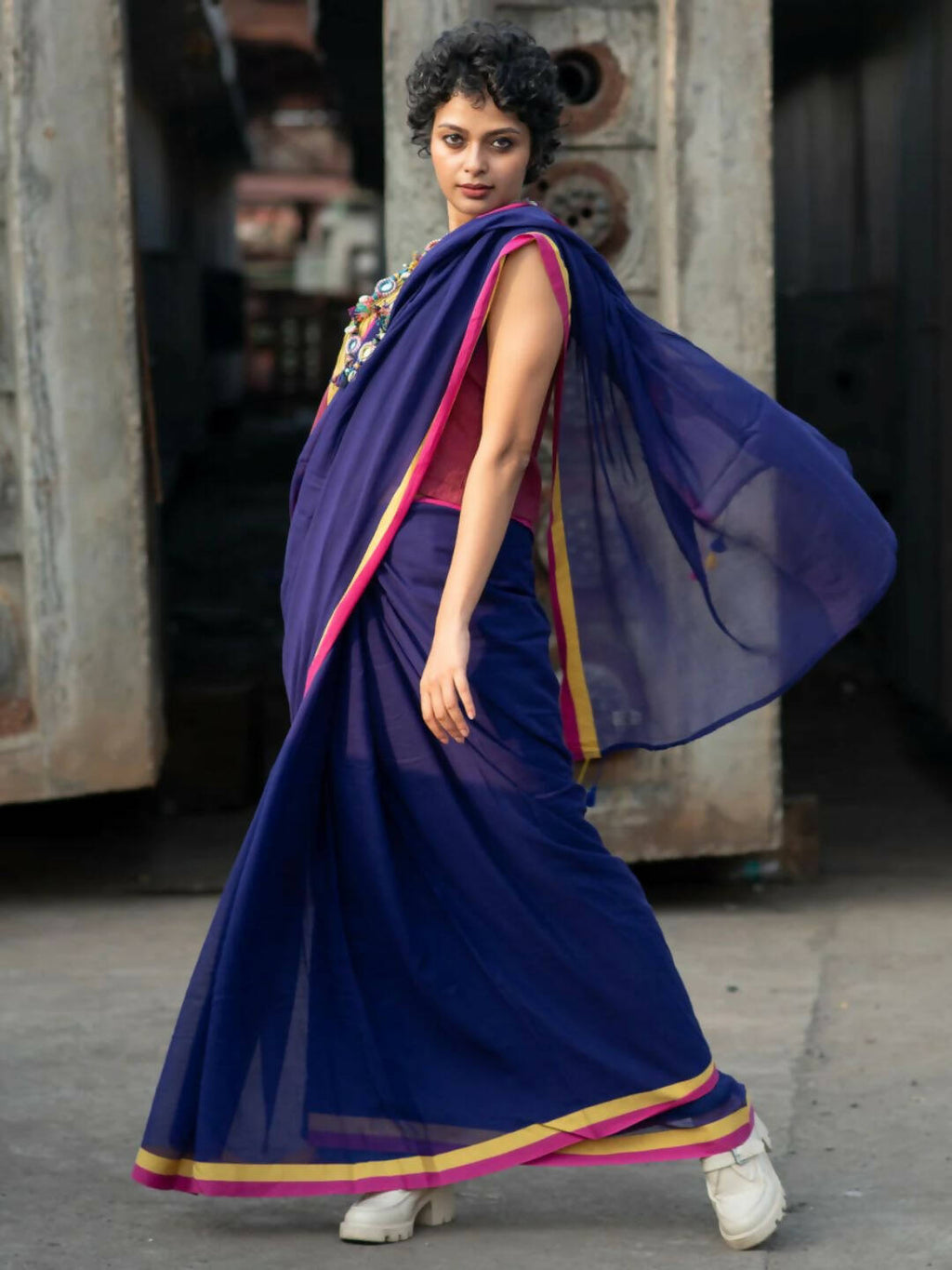 Suta Purple Solid Mul Cotton Saree | Grocsy