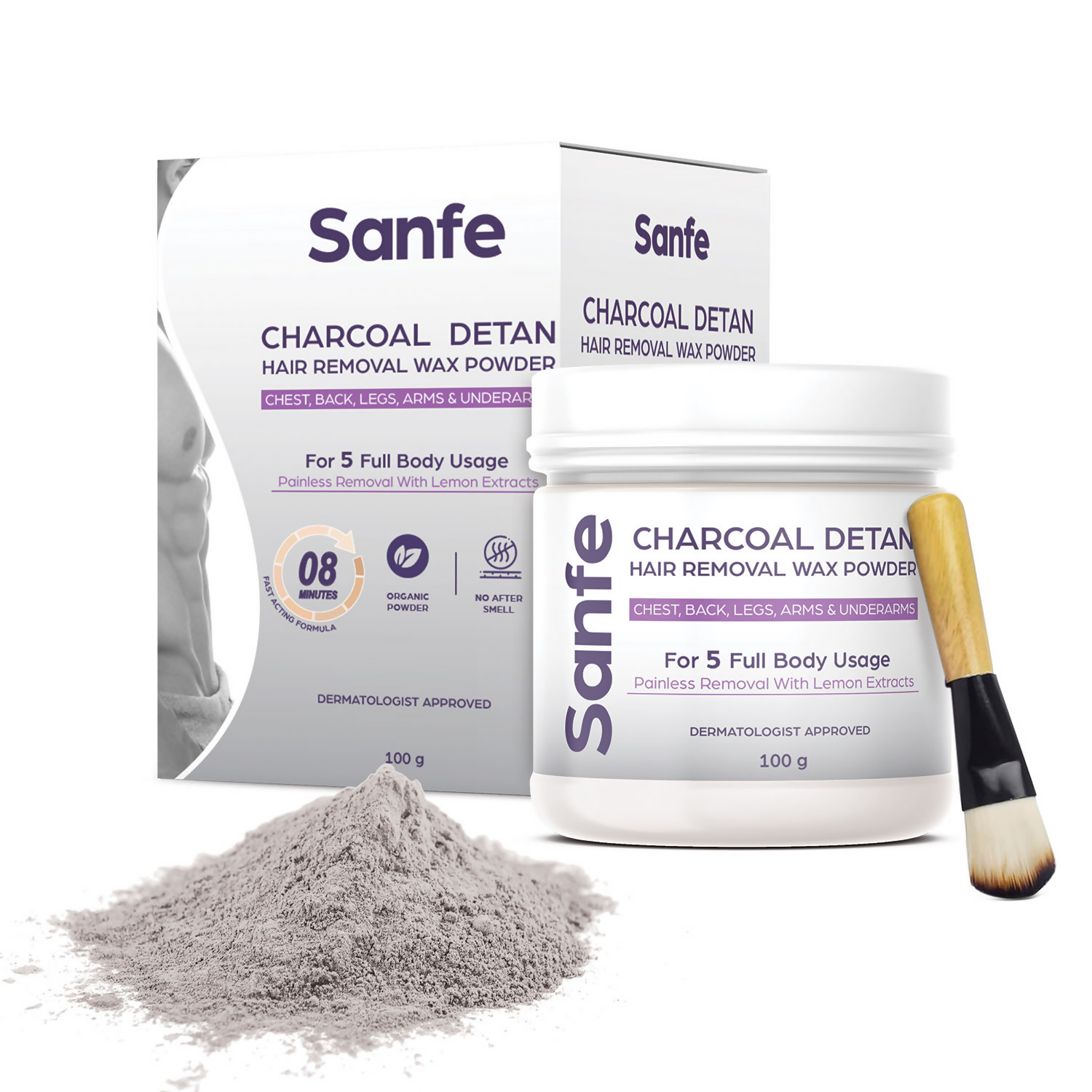 Sanfe Charcoal Detan Hair Removal Wax Powder | Grocsy